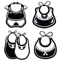 baby bibs silhouette set vector art for feeding and care