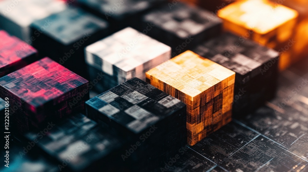 Poster abstract colorful cubes geometric blocks digital art technology background