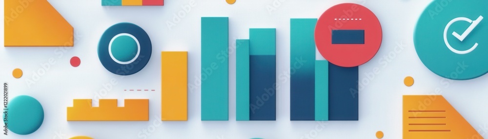 Aufkleber a vibrant graphic featuring colorful shapes, graphs, and icons, emphasizing data visualization and a
