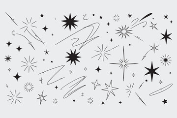 Obraz premium hand-drawn celestial stars and constellation doodles – space sketch vector