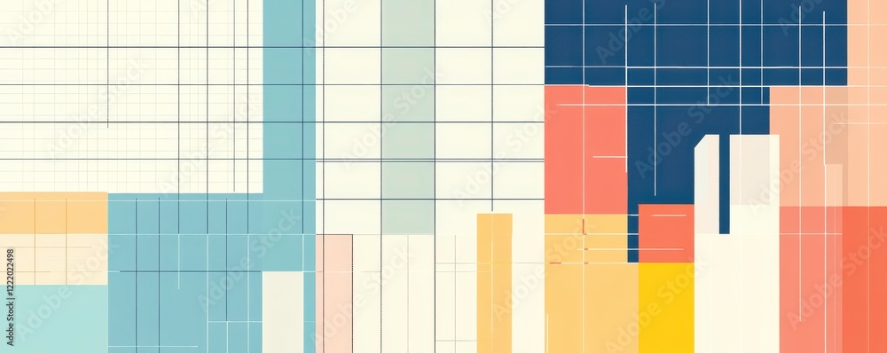 Poster a vibrant abstract design featuring geometric shapes in various colors, creating a modern and dynami