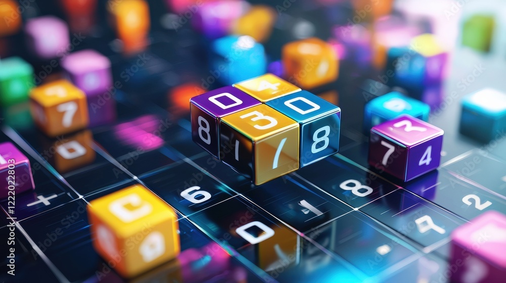 Poster sudoku numbers forming a vibrant mosaic with dynamic color highlights