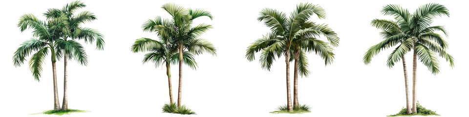 set of Palm tree, cutout, detailed cutout of palm tree, palm tree, graphic cutout, palm tree cutout design, realistic cutout of palm tree, on a transparent backgrounds