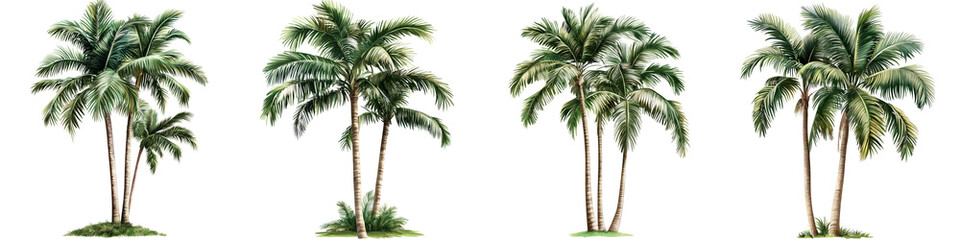 set of Palm tree, cutout, detailed cutout of palm tree, palm tree, graphic cutout, palm tree cutout design, realistic cutout of palm tree, on a transparent backgrounds