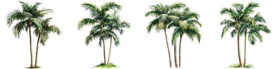 set of Palm tree, cutout, detailed cutout of palm tree, palm tree, graphic cutout, palm tree cutout design, realistic cutout of palm tree, on a transparent backgrounds