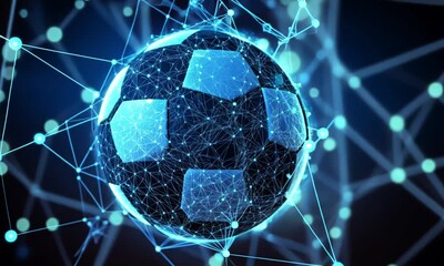 Glowing Blue Ball in Dark Digital Network - Powered by Adobe