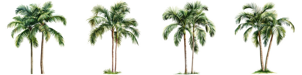 set of Palm tree, cutout, detailed cutout of palm tree, palm tree, graphic cutout, palm tree cutout design, realistic cutout of palm tree, on a transparent backgrounds