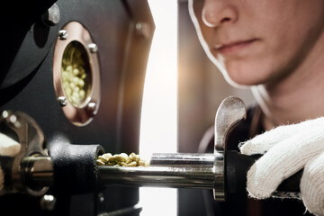 Highly Skilled Barista Operating a Coffee Roaster Machine with Expertise