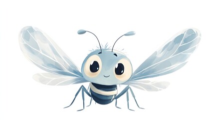 Adorable Blue Bee with Large Wings Illustration
