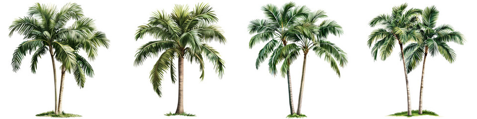Naklejka premium set of Palm tree, cutout, detailed cutout of palm tree, palm tree, graphic cutout, palm tree cutout design, realistic cutout of palm tree, on a transparent backgrounds