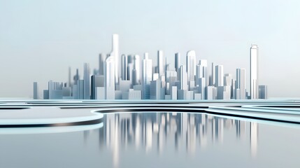 Radiant Eco Tech Urban Skyline Panorama with Futuristic Skyscrapers and Efficient Energy Hub  3D of a modern