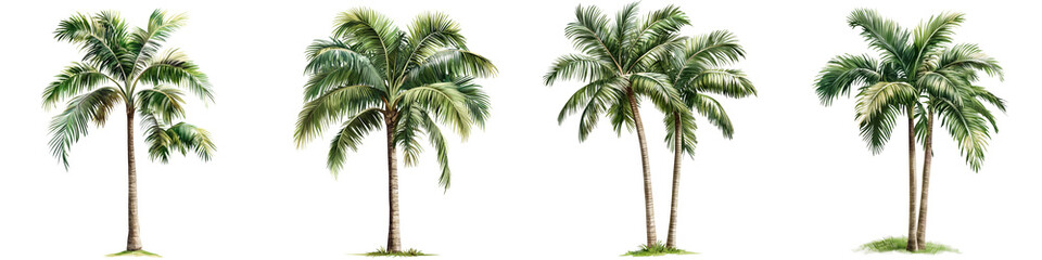 set of Palm tree, cutout, detailed cutout of palm tree, palm tree, graphic cutout, palm tree cutout design, realistic cutout of palm tree, on a transparent backgrounds