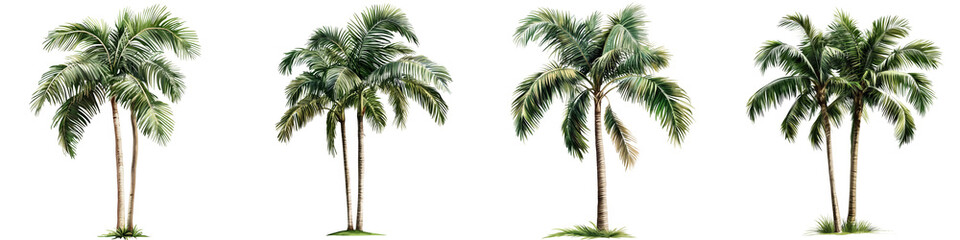 set of Palm tree, cutout, detailed cutout of palm tree, palm tree, graphic cutout, palm tree cutout design, realistic cutout of palm tree, on a transparent backgrounds