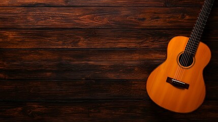 Obraz premium Acoustic Guitar on Wooden Background with Rustic Texture