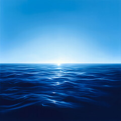 Obraz premium Tranquil Blue Ocean Horizon Under Clear Sky at Sunrise or Sunset