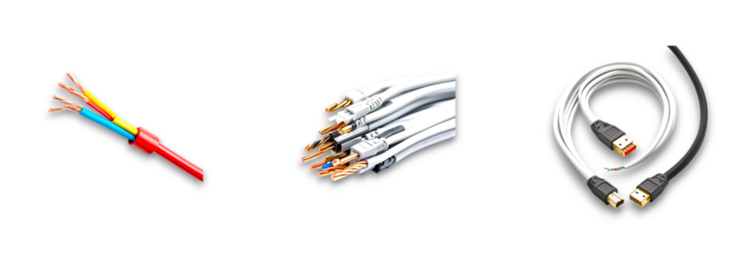 Isolated cables on transparent background for connection and data transfer