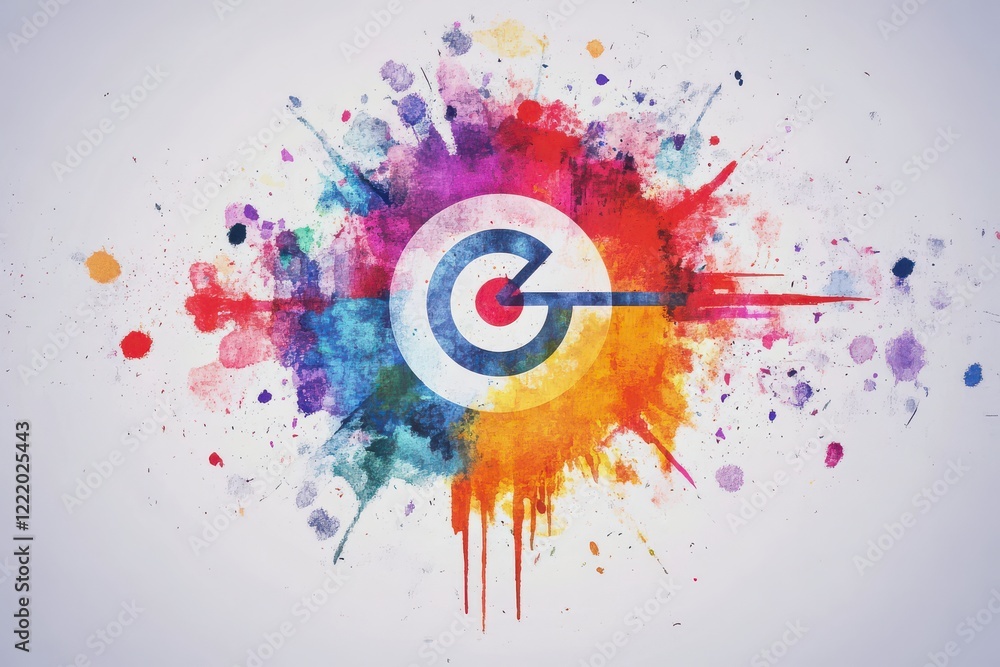 Poster a vibrant splash of colors surrounds a circular symbol, creating a dynamic and artistic visual repre