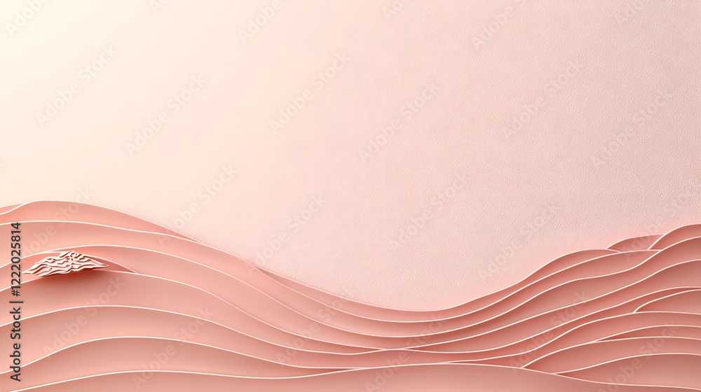Poster soft pink paper waves with subtle layers and texture background