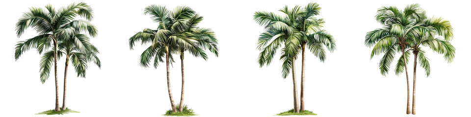 set of Palm tree, cutout, detailed cutout of palm tree, palm tree, graphic cutout, palm tree cutout design, realistic cutout of palm tree, on a transparent backgrounds