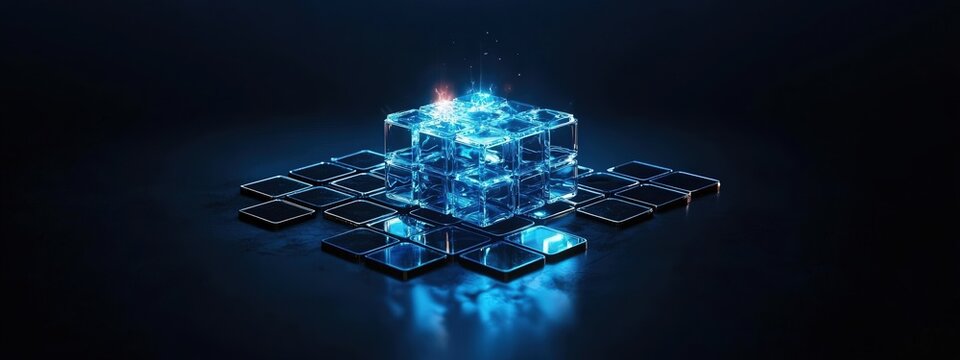 Sudoku pieces floating dynamically around a geometric light source