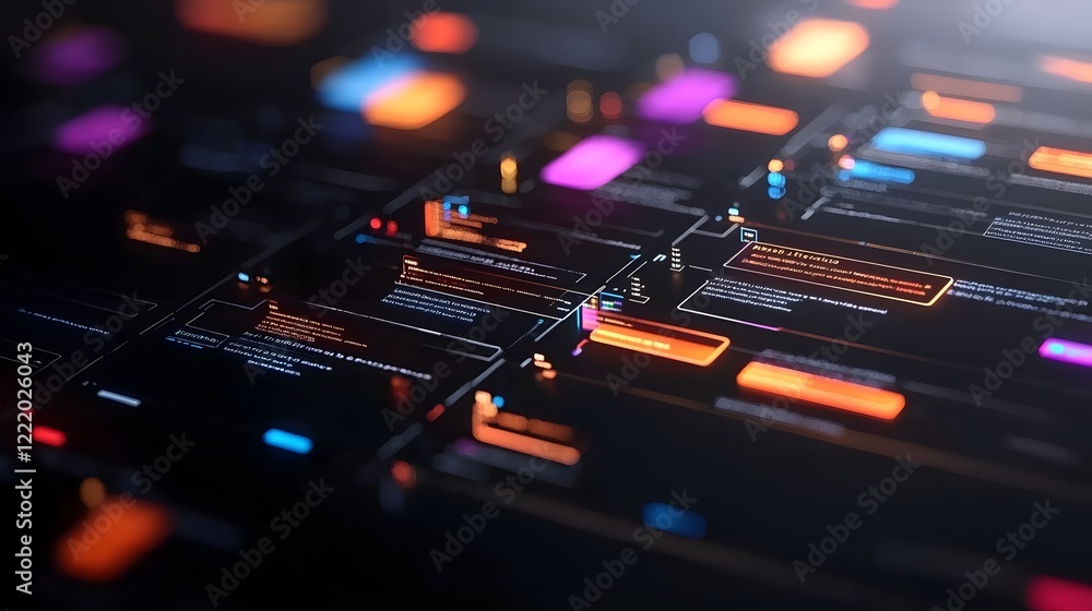 Poster secure access to cloud files through a bright colorful and futuristic holographic interface as depic