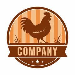 A stylized logo design for business purposes featuring a chicken and company text within a circular emblem