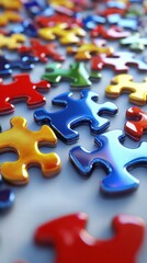 Fototapeta premium Colorful puzzle pieces. AI.