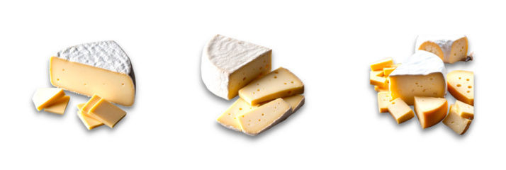 Various cheese pieces on isolated transparent background