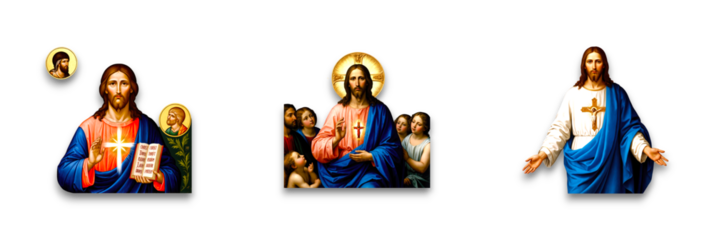 Three isolated images of Jesus on a transparent background