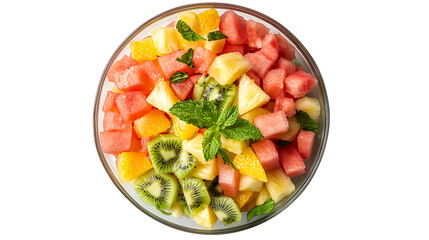 Refreshing Summer Fruit Salad Watermelon, Pineapple, Kiwi, Orange isolated on transparent background