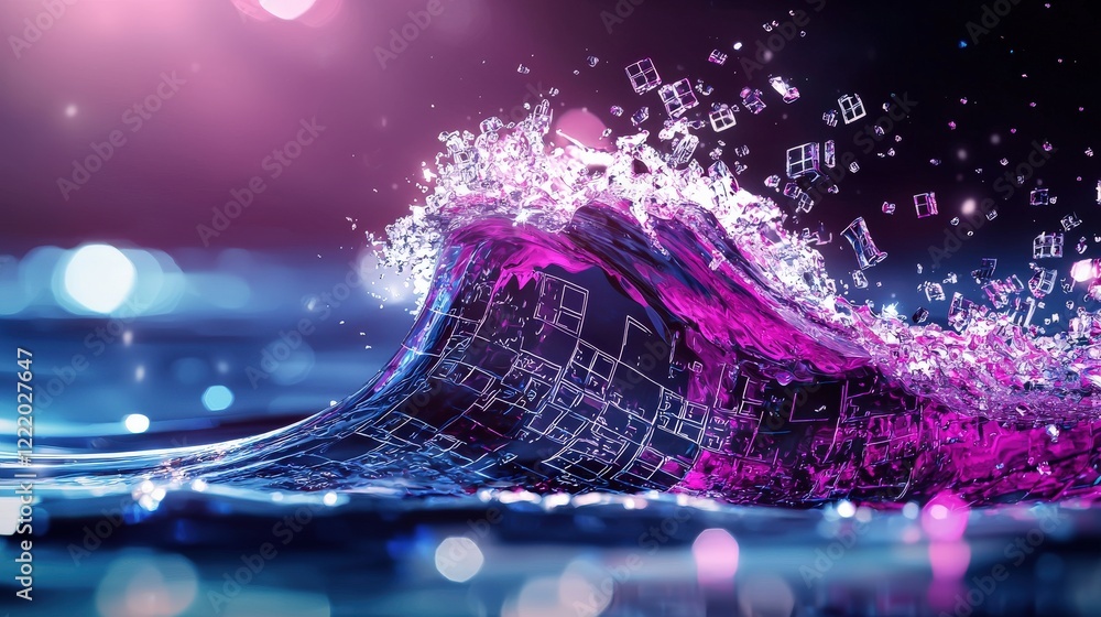 Poster sudoku pieces merging into a flowing, glowing wave pattern