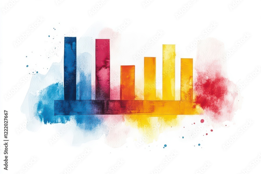 Poster a colorful watercolor bar graph illustrating data trends in a visually appealing way.