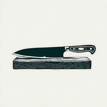 black knife on wooden cutting board clip art preview