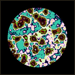 Microscopic view of floating influenza virus cells, bacteria and cells and viruses under laboratory microscope