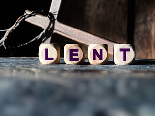 Lent Season,Holy Week and Good Friday concepts - Lent text on wooden cubes background. Stock photo.