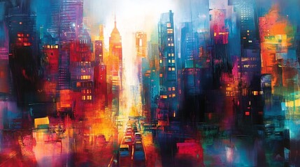 Vibrant Cityscape at Sunset: An Abstract Masterpiece