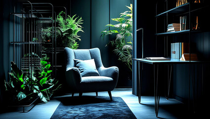 dark blue colour dedicated to the  study corner