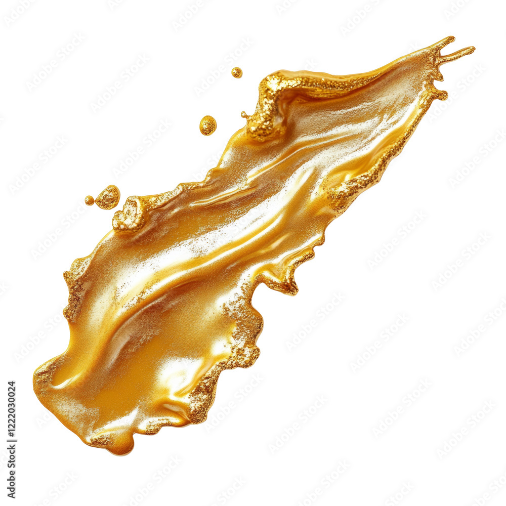 Poster a dynamic image of a glittering gold liquid splash against a black background, showcasing its textur