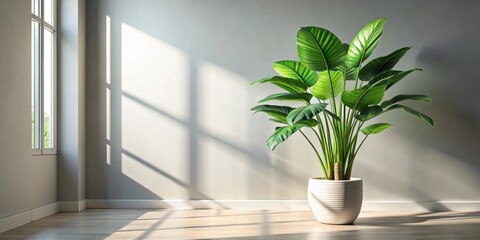 Sunlight Illuminates a Lush Green Plant in a Modern Room's Corner