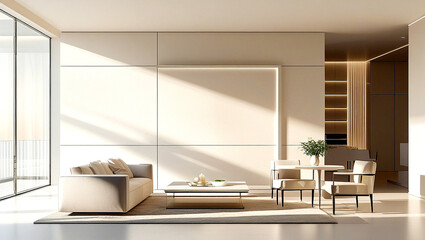 A well-lit contemporary living space showcasing clean lines, soft textures, and open design.