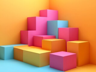 Obraz premium Abstract colorful cubes, layered design, 3d render, Generative AI