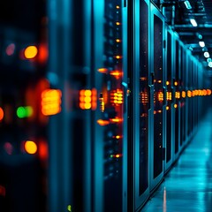 Fototapeta premium Modern Data Center with Server Racks and Illuminated Lights