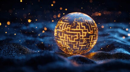 Fototapeta premium Sudoku puzzle merging into a dynamic 3D sphere of glowing pathways