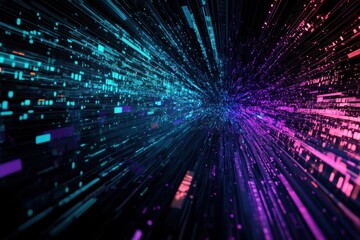 Obraz premium Abstract digital tunnel with glowing particles and lines.