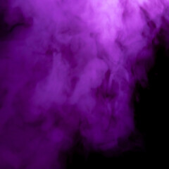 abstract purple smoke water vapor steam fog clouds isolated on dark background. rising smoke texture escaping with copy space. 