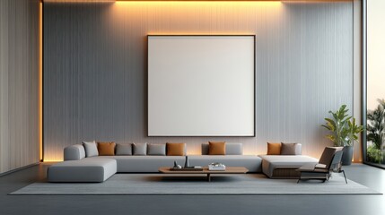 Realistic Living Room Interior with Frame Mockup for Artwork Display