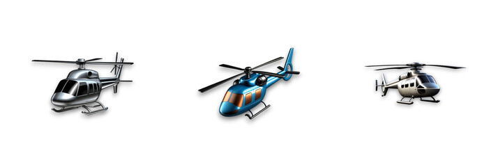 Three helicopters isolated on transparent background