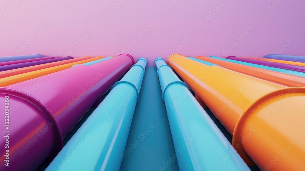 Aufkleber a vibrant perspective of colorful pipes arranged in parallel, set against a soft gradient background