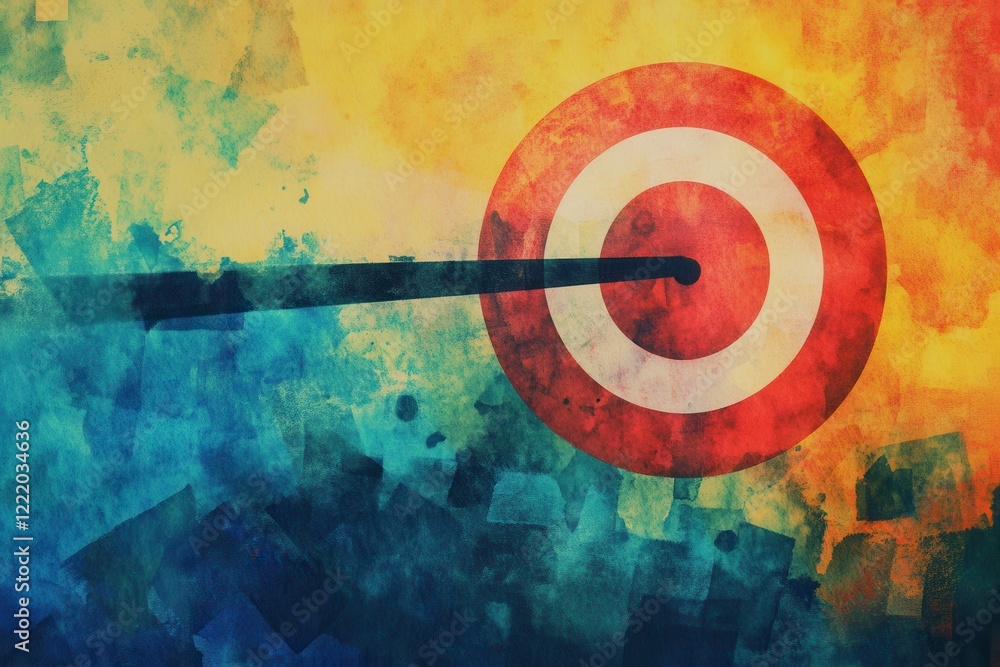 Poster a colorful abstract representation of a target with an arrow aimed at its center, symbolizing focus 