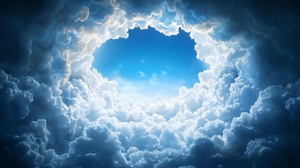 Naklejka premium Majestic Sky with Fluffy Clouds and Bright Blue Opening Above